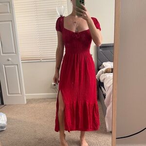 Hollister Red Maxi Dress with Puff Sleeves